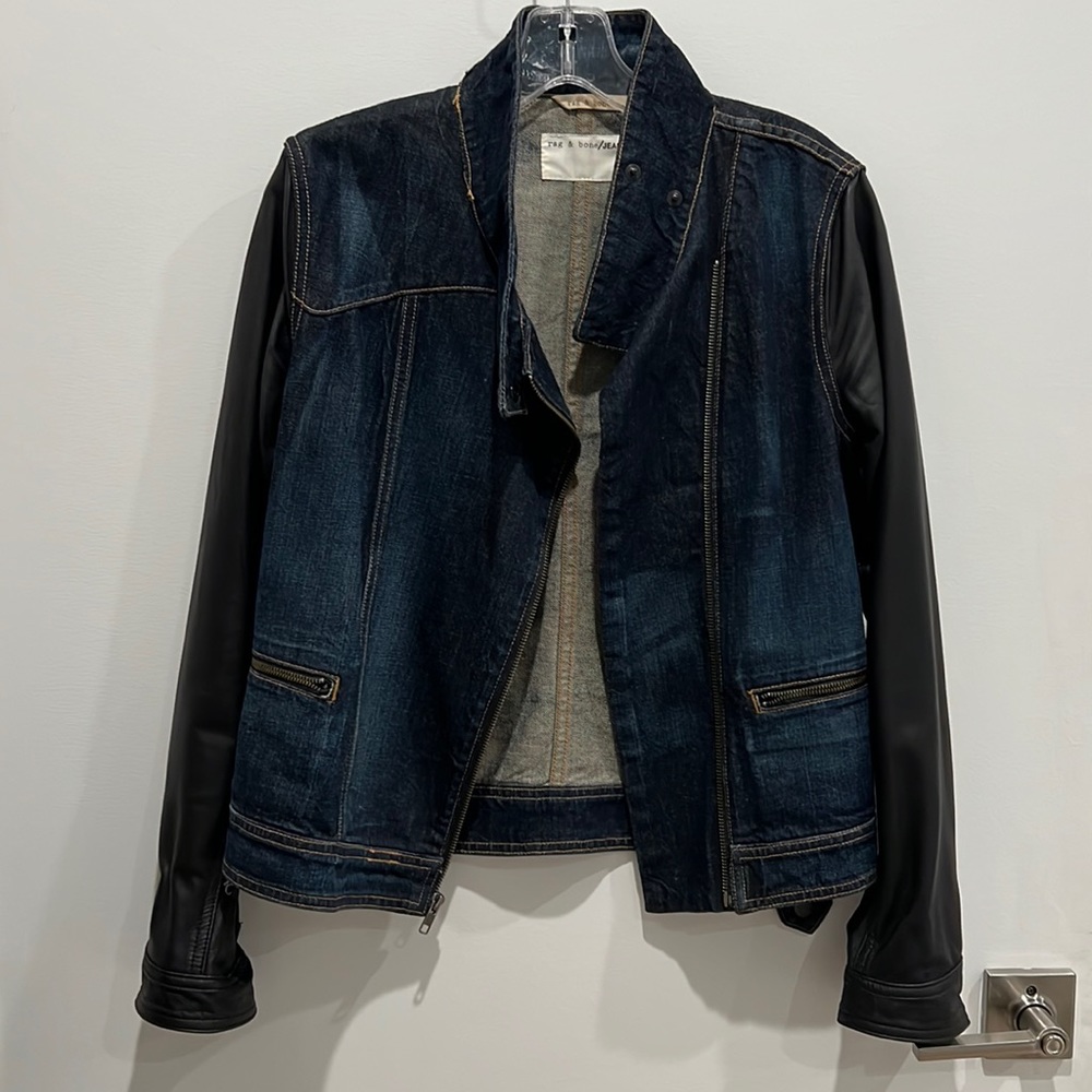 Rag & Bone Black Leather and Dark Denim Jacket